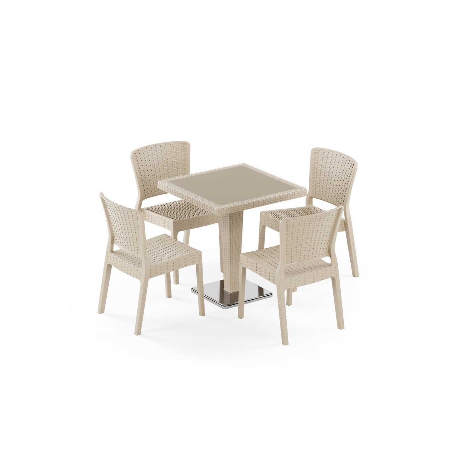 Antares Krom Ayak 70x70 ve Antares 4 Kişilik Kolçaksız Rattan Masa Takımı