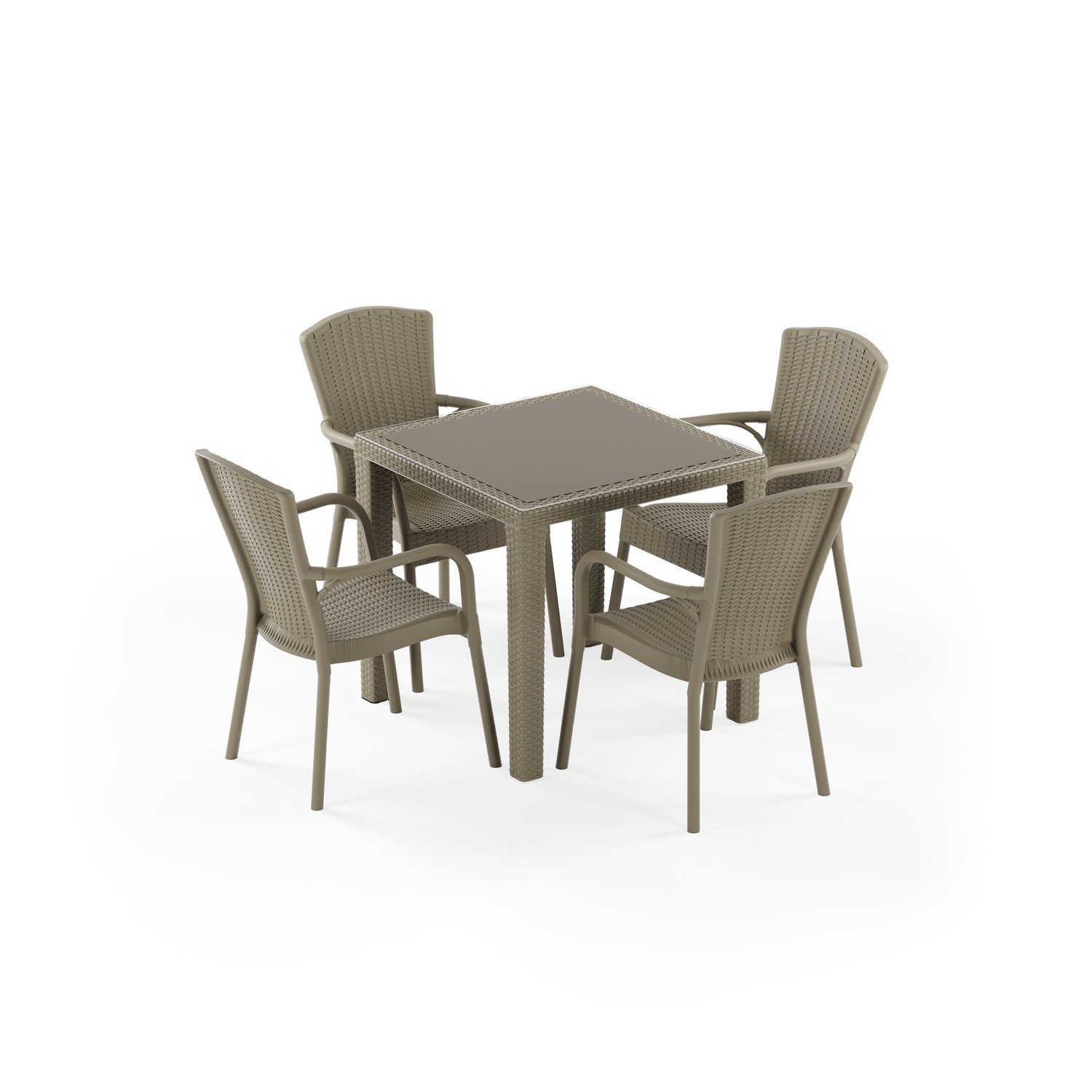 Antares Camlı 80x80 ve Royal 4 Kişilik Rattan Masa Takımı