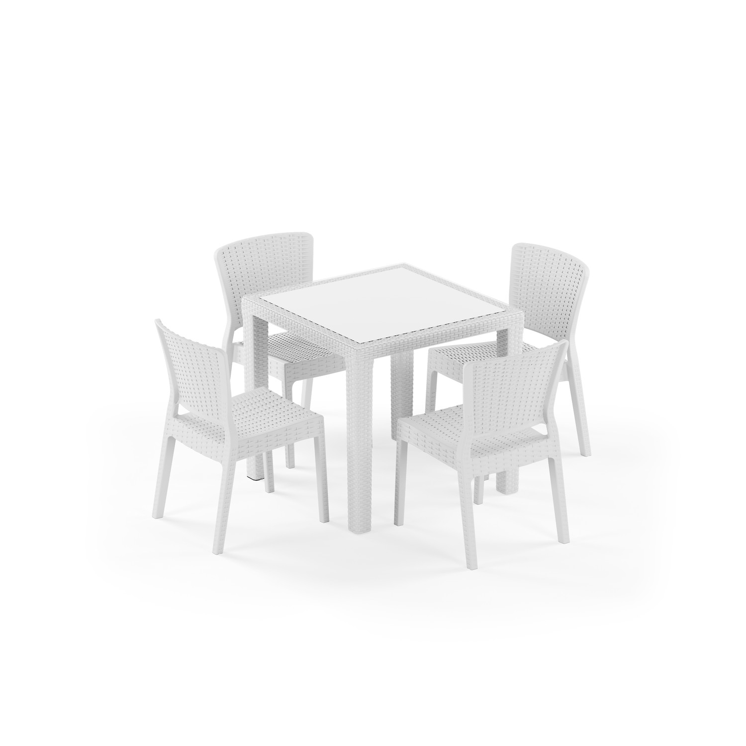 Antares Camlı 80x80 ve Antares Kolçaksız 4 Kişilik Rattan Masa Takımı