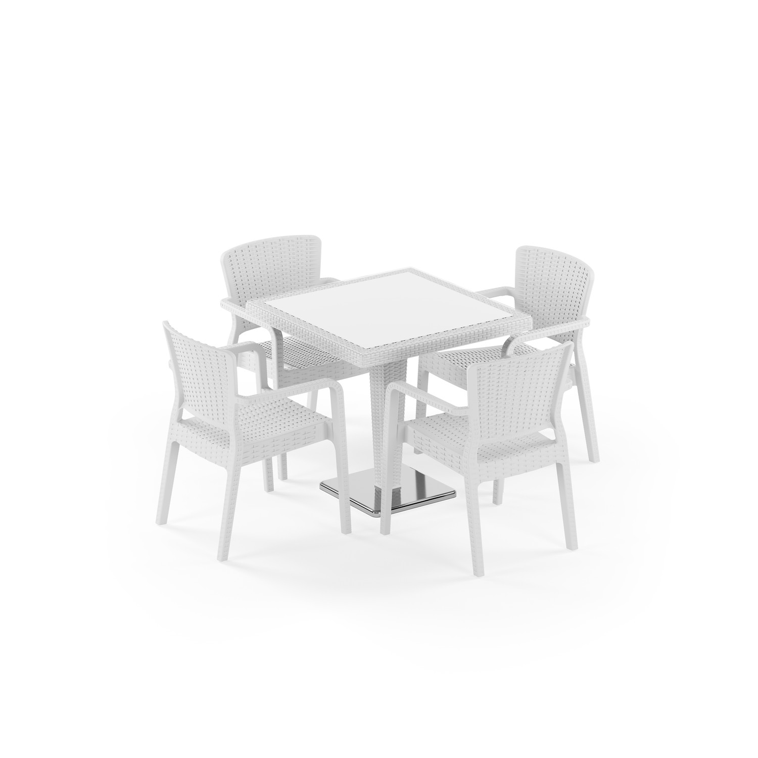 Antares Krom Ayak Camlı 80X80 &amp; Antares Koltuk 4 Kişilik Rattan Masa Takımı